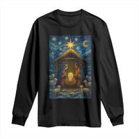 Jesus Christmas Long Sleeve Shirt Starry Night Nativity Scene Xmas - Wonder Print Shop
