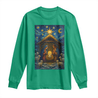 Jesus Christmas Long Sleeve Shirt Starry Night Nativity Scene Xmas - Wonder Print Shop