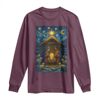 Jesus Christmas Long Sleeve Shirt Starry Night Nativity Scene Xmas - Wonder Print Shop
