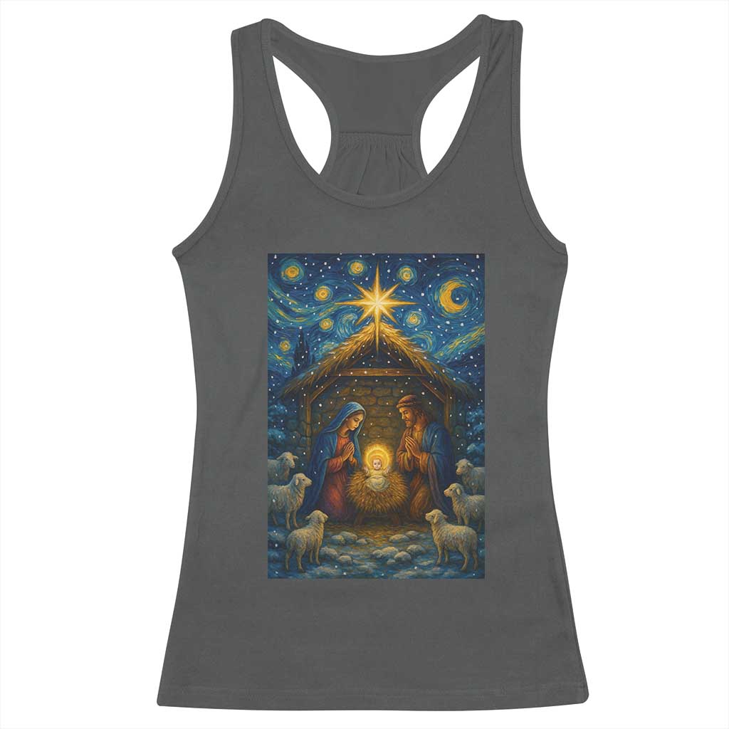 Jesus Christmas Racerback Tank Top Starry Night Nativity Scene Xmas - Wonder Print Shop