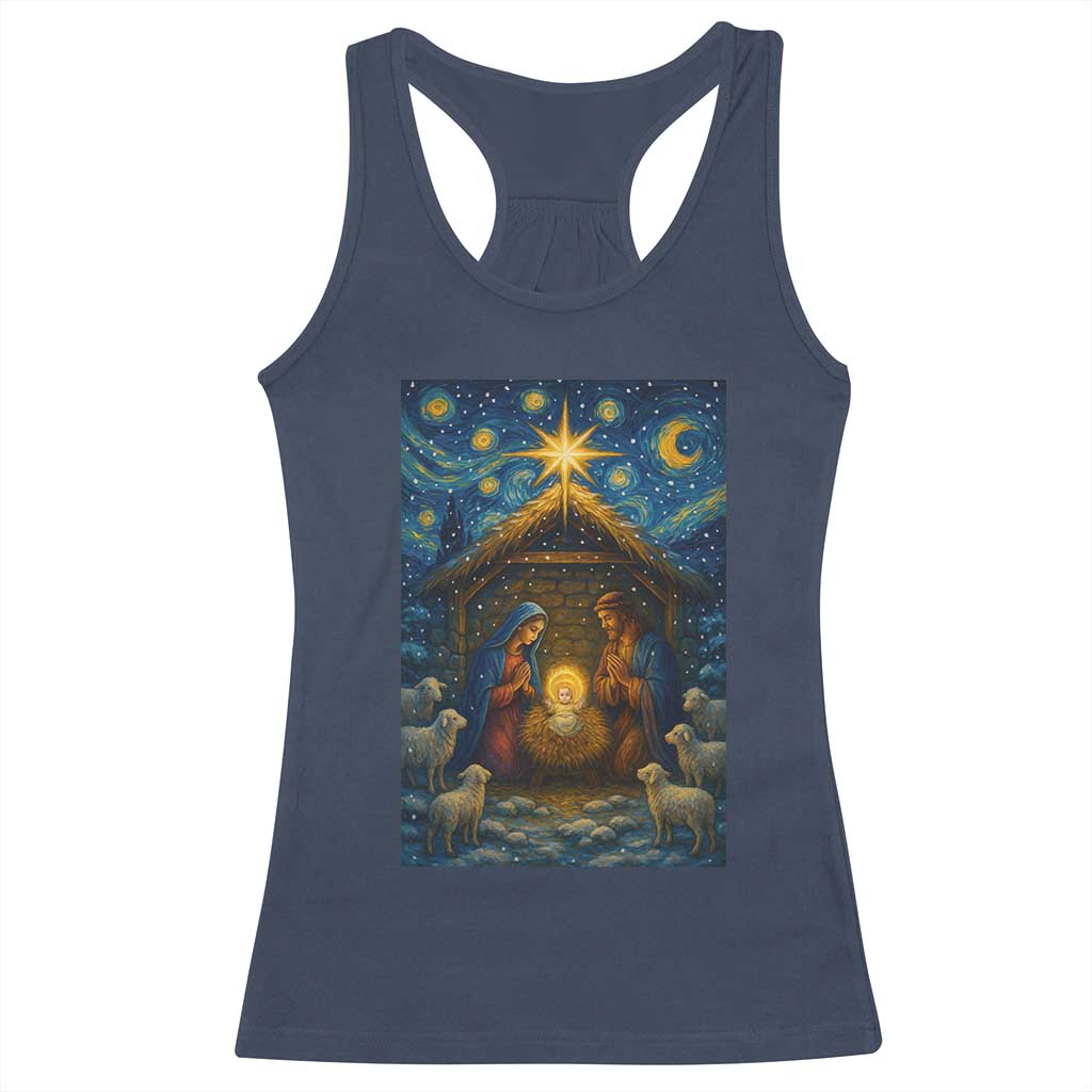Jesus Christmas Racerback Tank Top Starry Night Nativity Scene Xmas - Wonder Print Shop