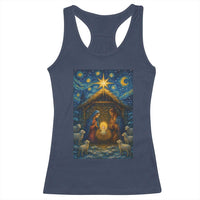 Jesus Christmas Racerback Tank Top Starry Night Nativity Scene Xmas - Wonder Print Shop