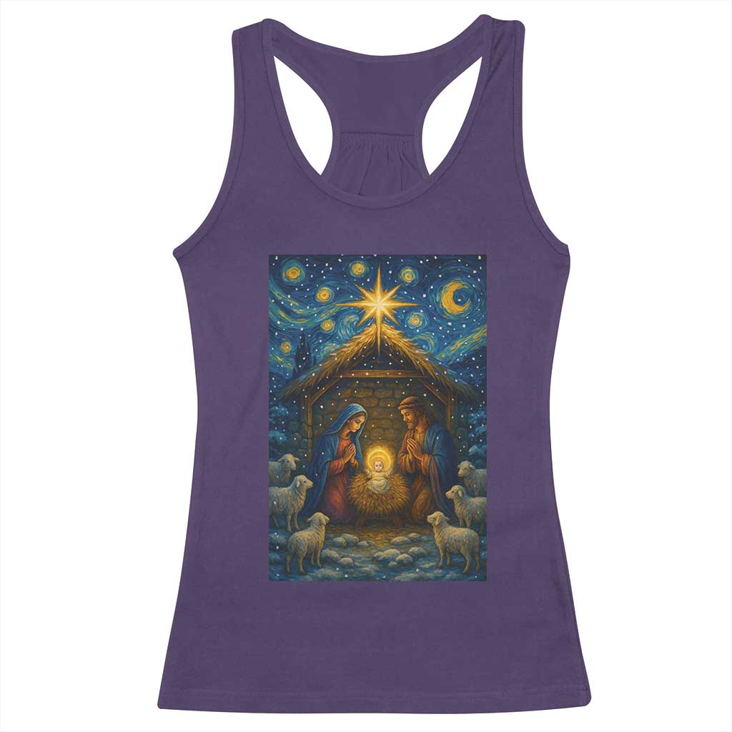 Jesus Christmas Racerback Tank Top Starry Night Nativity Scene Xmas - Wonder Print Shop