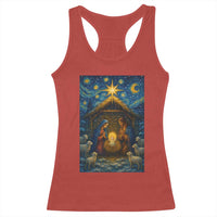 Jesus Christmas Racerback Tank Top Starry Night Nativity Scene Xmas - Wonder Print Shop