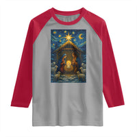 Jesus Christmas Raglan Shirt Starry Night Nativity Scene Xmas - Wonder Print Shop