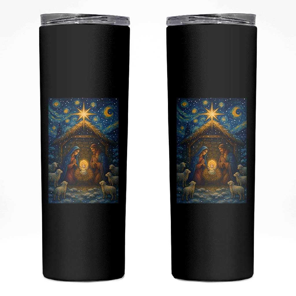Jesus Christmas Skinny Tumbler Starry Night Nativity Scene Xmas - Wonder Print Shop