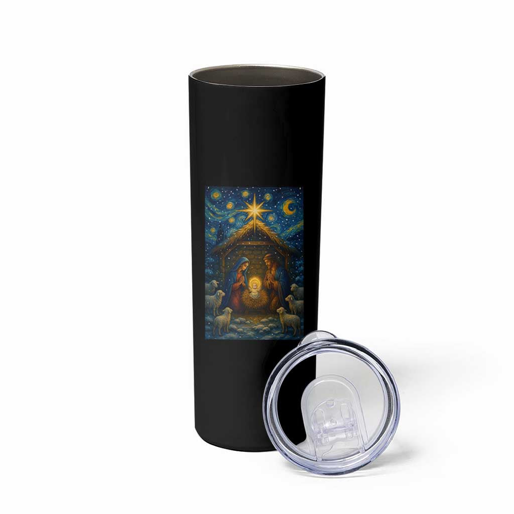 Jesus Christmas Skinny Tumbler Starry Night Nativity Scene Xmas - Wonder Print Shop