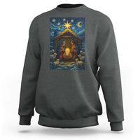 Jesus Christmas Sweatshirt Starry Night Nativity Scene Xmas - Wonder Print Shop