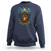 Jesus Christmas Sweatshirt Starry Night Nativity Scene Xmas - Wonder Print Shop