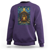 Jesus Christmas Sweatshirt Starry Night Nativity Scene Xmas - Wonder Print Shop