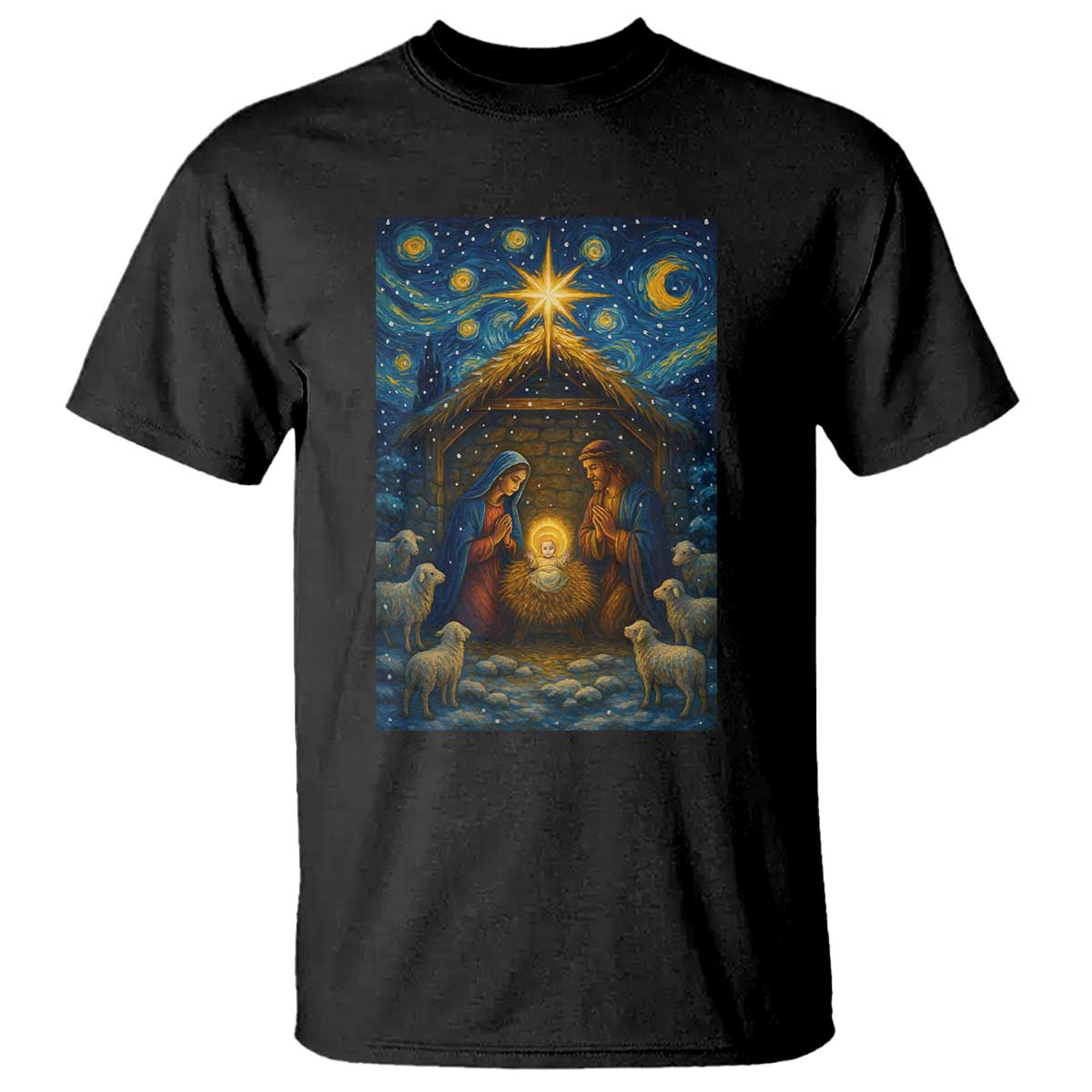 Jesus Christmas T Shirt Starry Night Nativity Scene Xmas - Wonder Print Shop