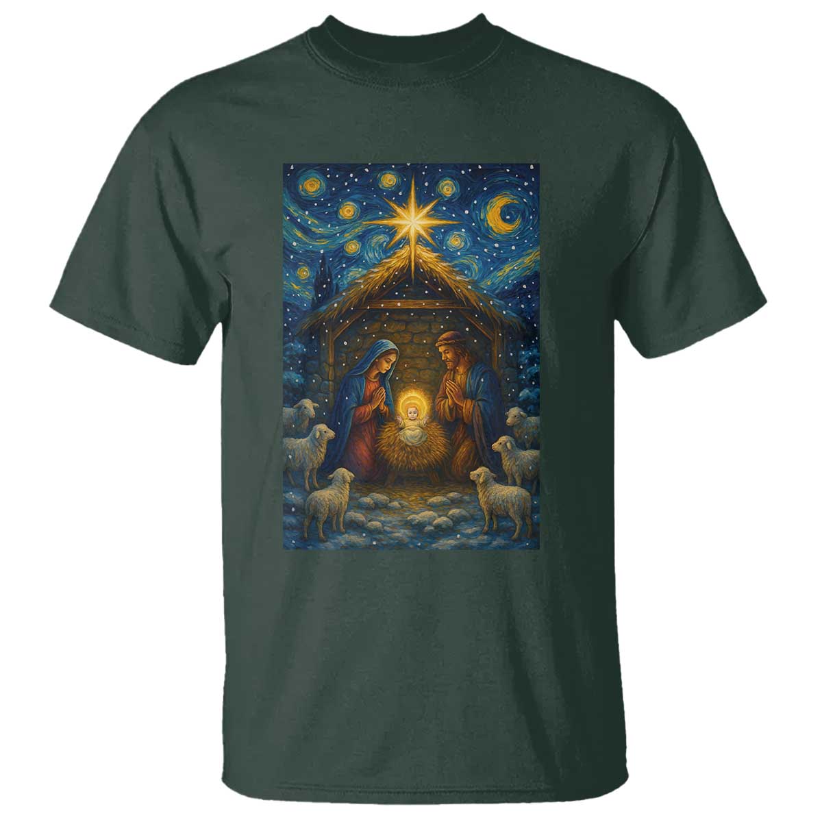 Jesus Christmas T Shirt Starry Night Nativity Scene Xmas - Wonder Print Shop