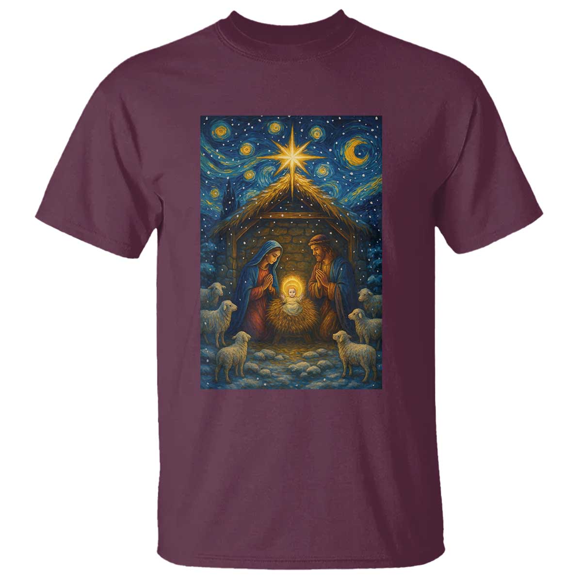 Jesus Christmas T Shirt Starry Night Nativity Scene Xmas - Wonder Print Shop