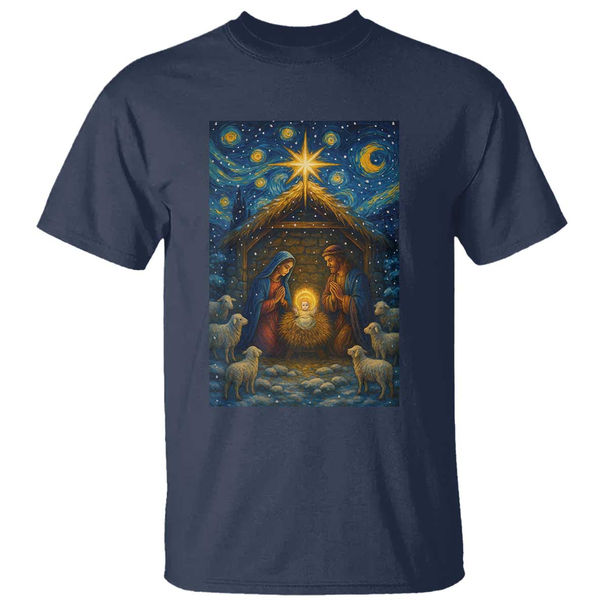 Jesus Christmas T Shirt Starry Night Nativity Scene Xmas - Wonder Print Shop