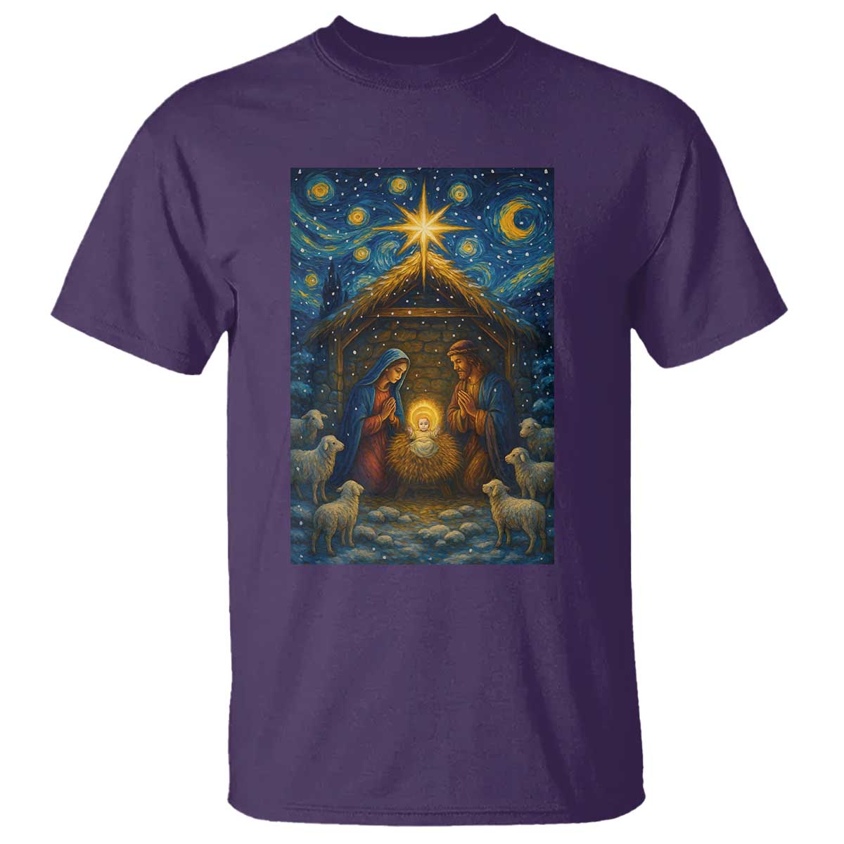 Jesus Christmas T Shirt Starry Night Nativity Scene Xmas - Wonder Print Shop