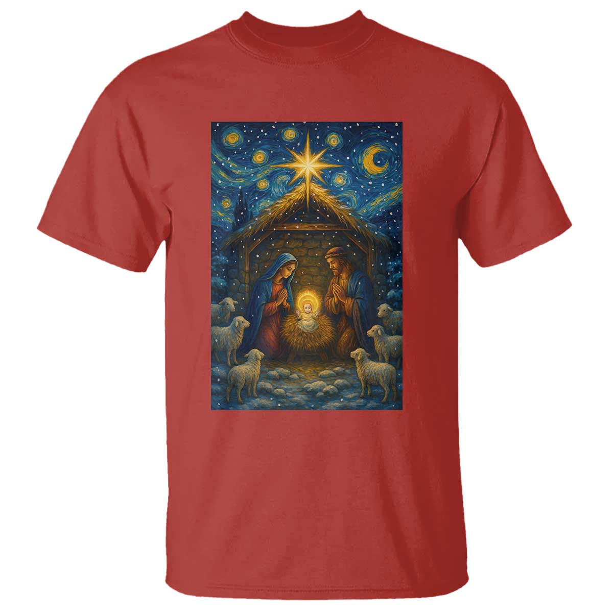 Jesus Christmas T Shirt Starry Night Nativity Scene Xmas - Wonder Print Shop