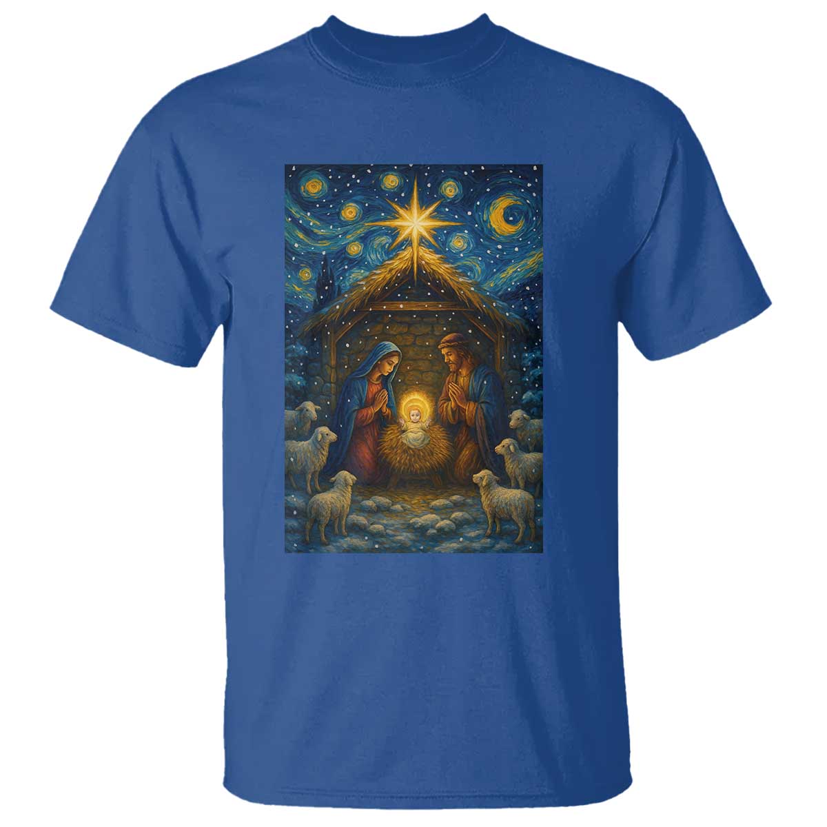Jesus Christmas T Shirt Starry Night Nativity Scene Xmas - Wonder Print Shop