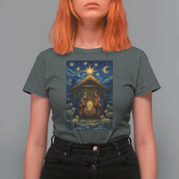 Jesus Christmas T Shirt For Women Starry Night Nativity Scene Xmas - Wonder Print Shop