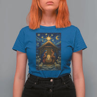 Jesus Christmas T Shirt For Women Starry Night Nativity Scene Xmas - Wonder Print Shop