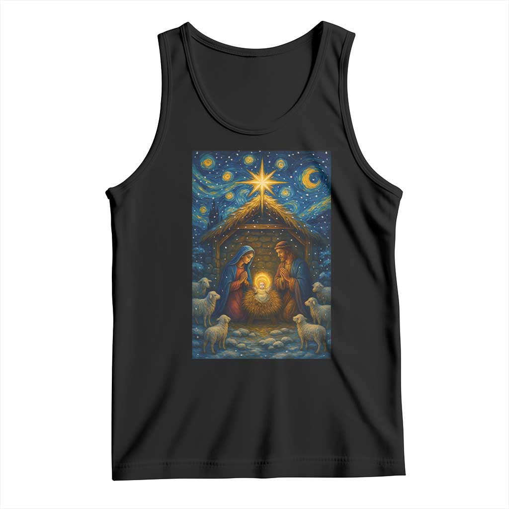 Jesus Christmas Tank Top Starry Night Nativity Scene Xmas - Wonder Print Shop