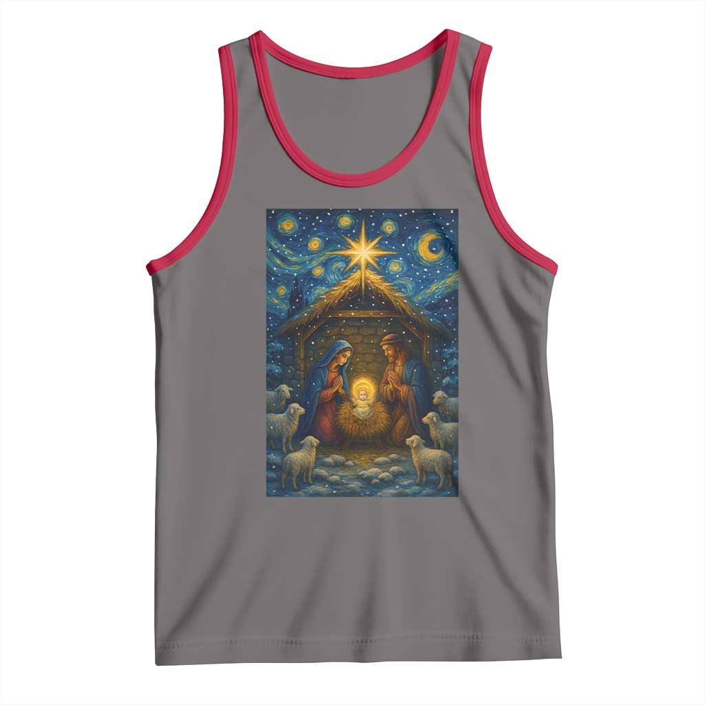 Jesus Christmas Tank Top Starry Night Nativity Scene Xmas - Wonder Print Shop