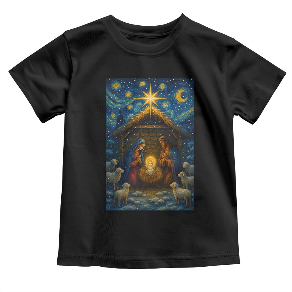 Jesus Christmas Toddler T Shirt Starry Night Nativity Scene Xmas - Wonder Print Shop