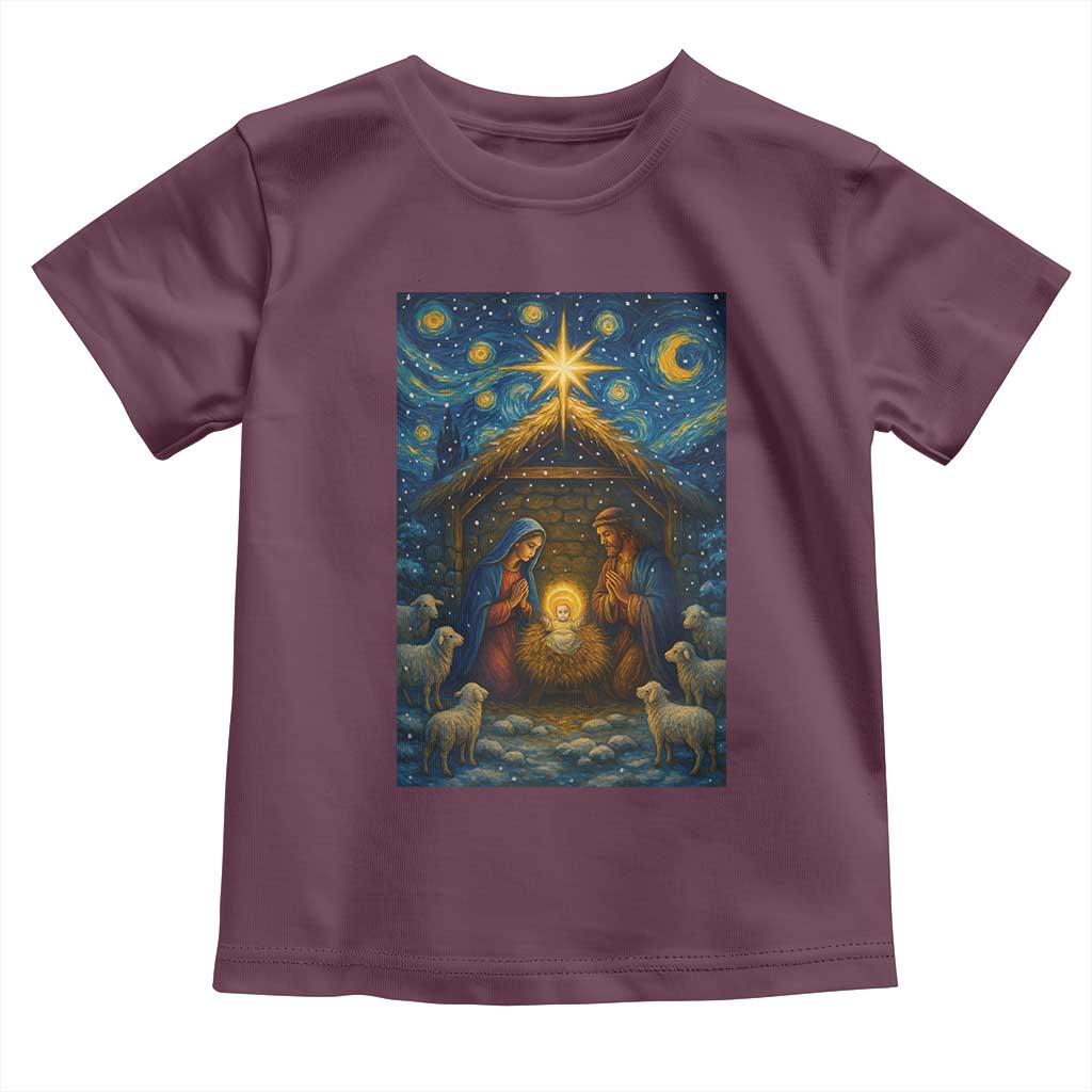 Jesus Christmas Toddler T Shirt Starry Night Nativity Scene Xmas - Wonder Print Shop