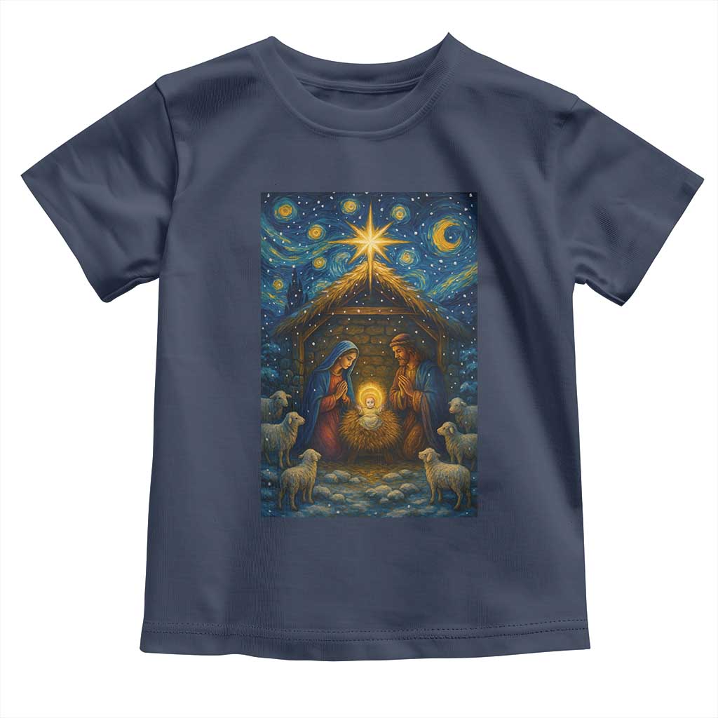 Jesus Christmas Toddler T Shirt Starry Night Nativity Scene Xmas - Wonder Print Shop