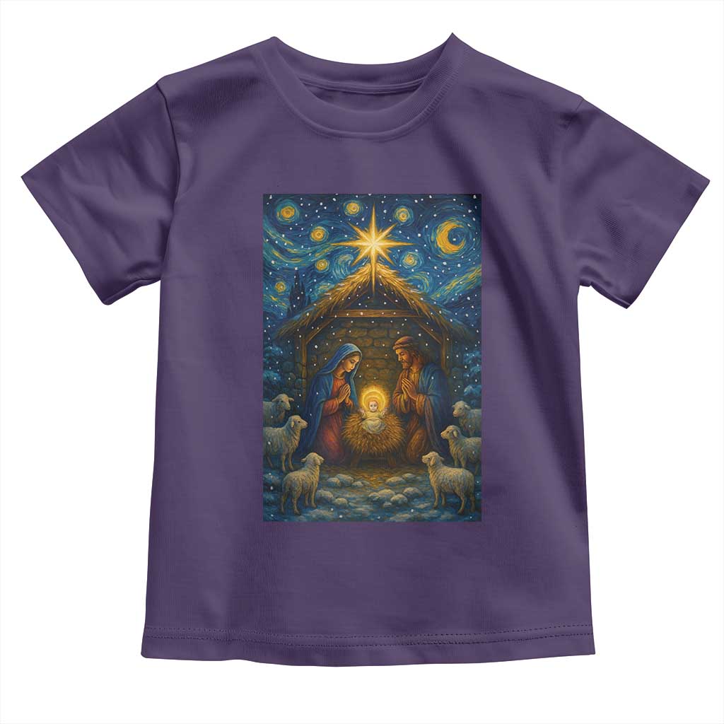 Jesus Christmas Toddler T Shirt Starry Night Nativity Scene Xmas - Wonder Print Shop