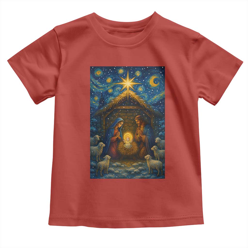 Jesus Christmas Toddler T Shirt Starry Night Nativity Scene Xmas - Wonder Print Shop