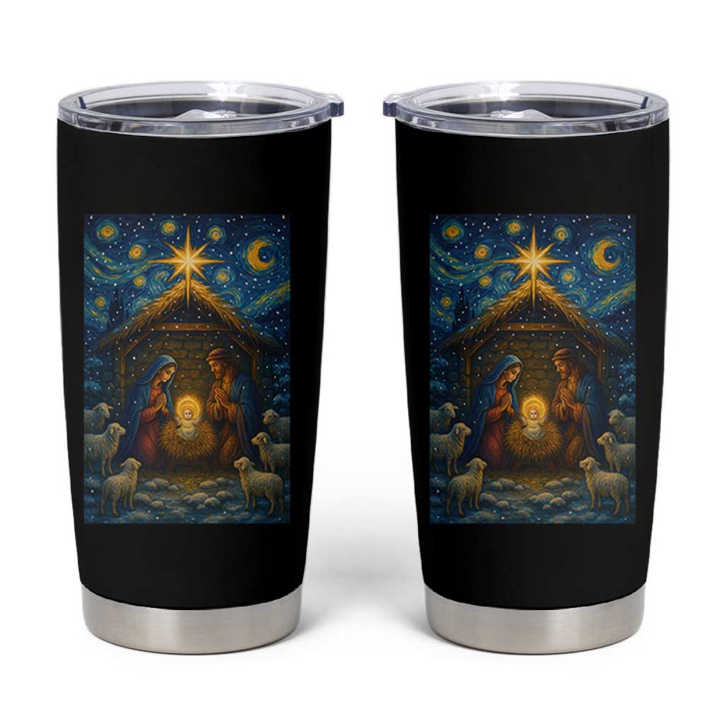 Jesus Christmas Tumbler Cup Starry Night Nativity Scene Xmas - Wonder Print Shop