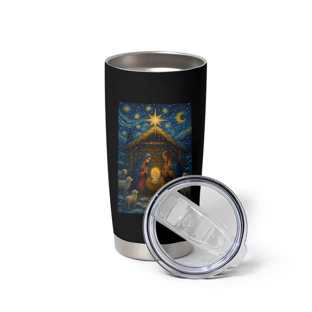 Jesus Christmas Tumbler Cup Starry Night Nativity Scene Xmas - Wonder Print Shop