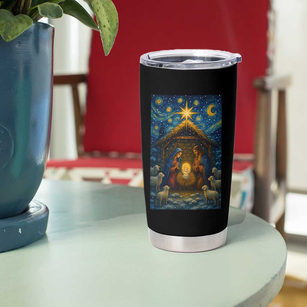 Jesus Christmas Tumbler Cup Starry Night Nativity Scene Xmas - Wonder Print Shop