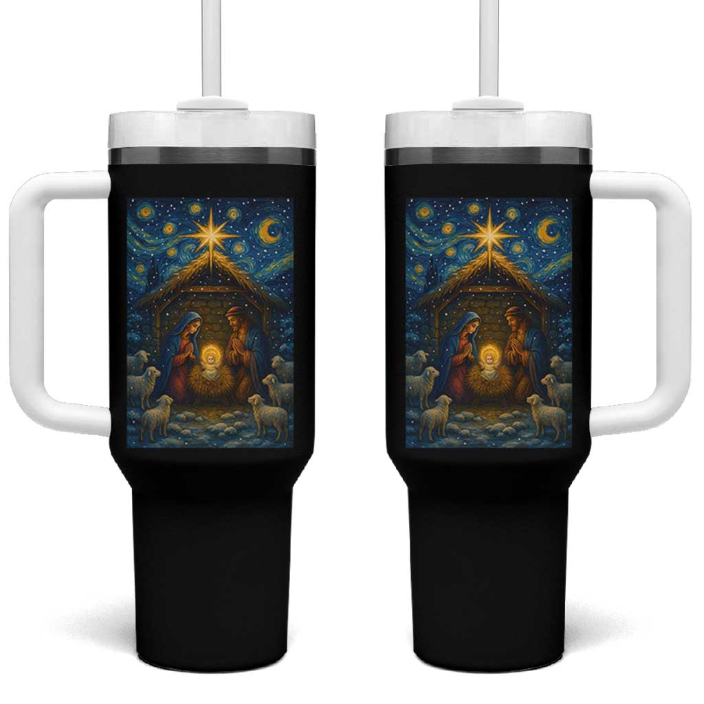 Jesus Christmas Tumbler With Handle Starry Night Nativity Scene Xmas - Wonder Print Shop