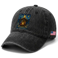 Jesus Christmas Washed Cotton Baseball Cap Starry Night Nativity Scene Xmas