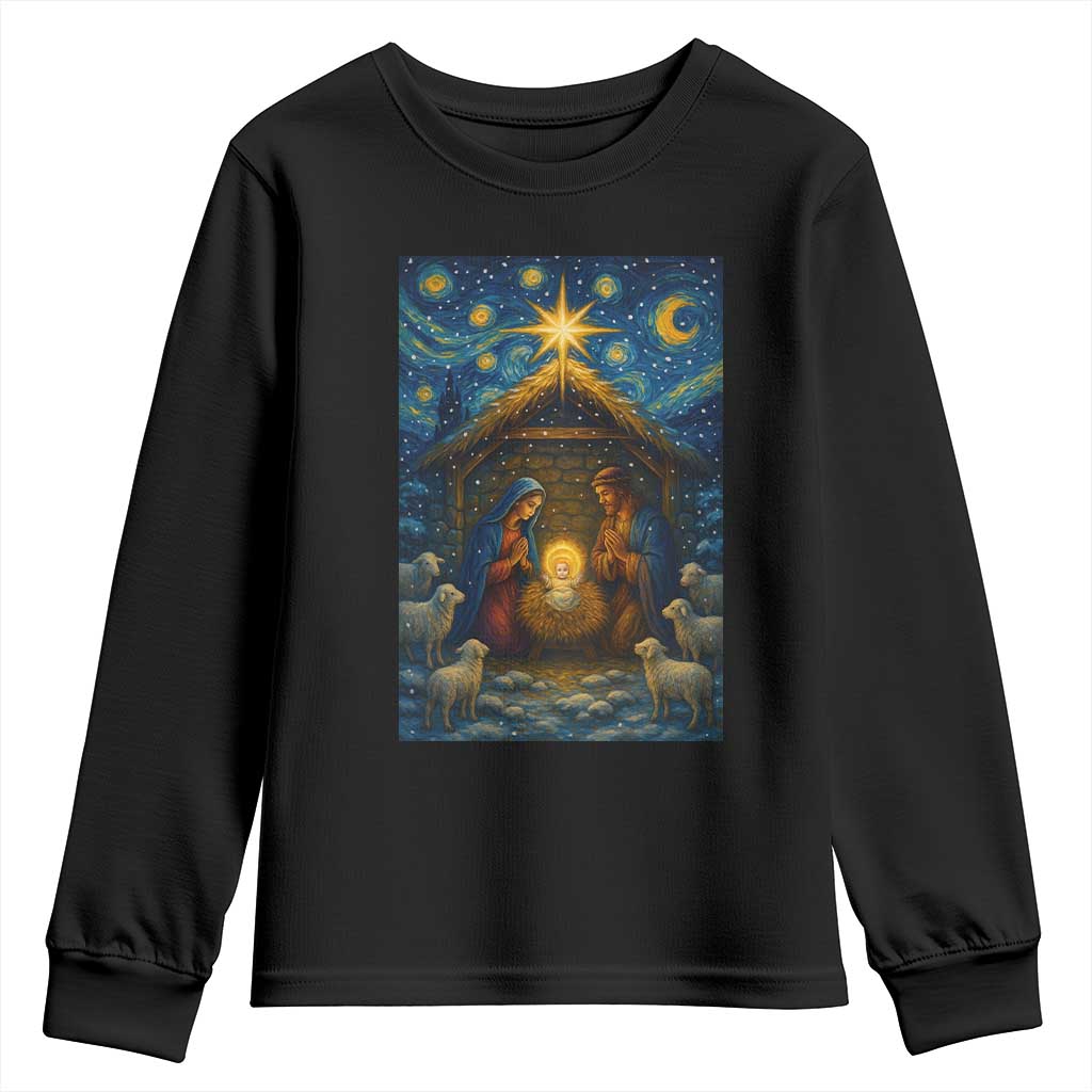 Jesus Christmas Youth Sweatshirt Starry Night Nativity Scene Xmas - Wonder Print Shop