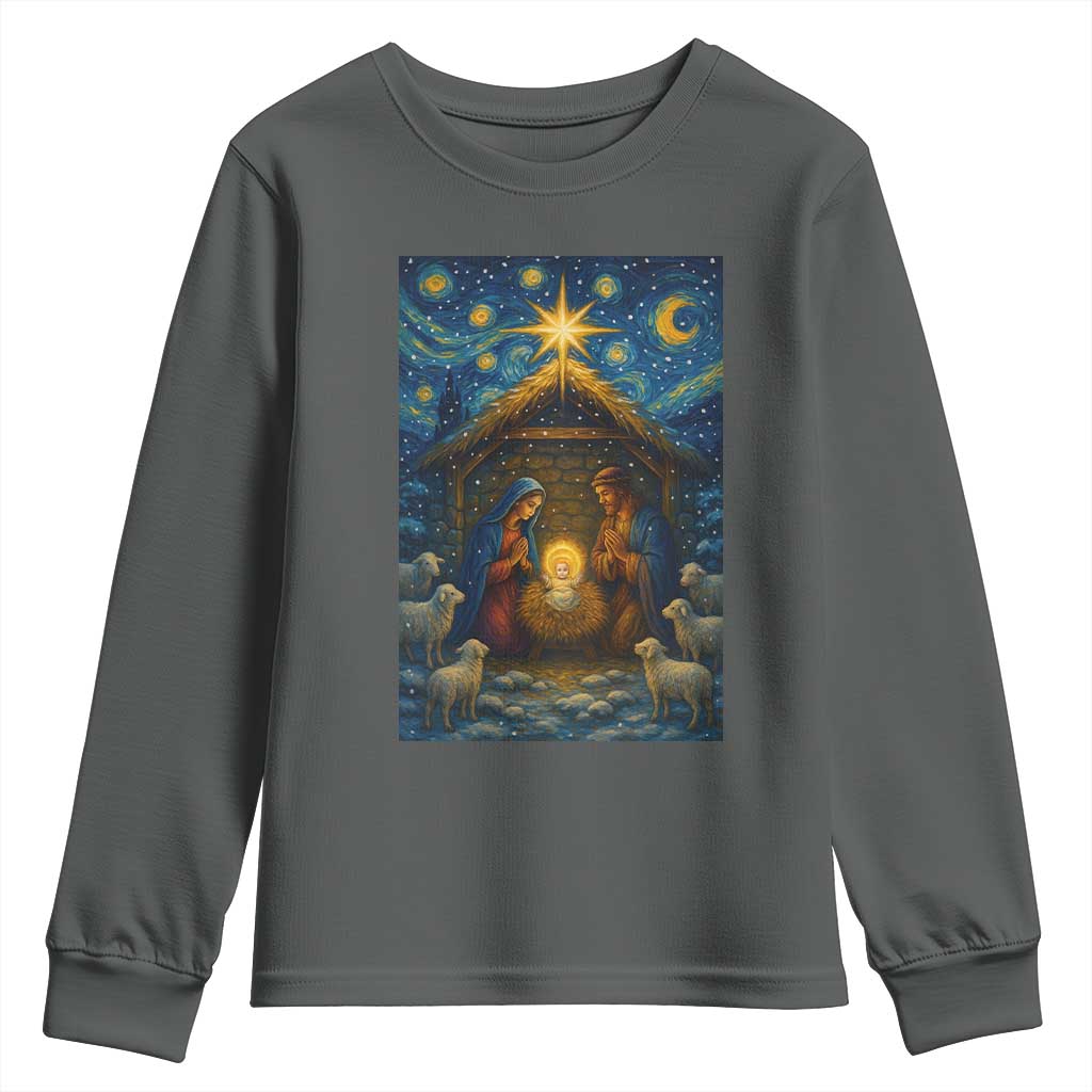 Jesus Christmas Youth Sweatshirt Starry Night Nativity Scene Xmas - Wonder Print Shop