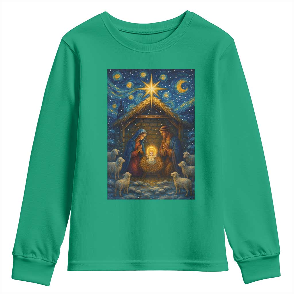 Jesus Christmas Youth Sweatshirt Starry Night Nativity Scene Xmas - Wonder Print Shop