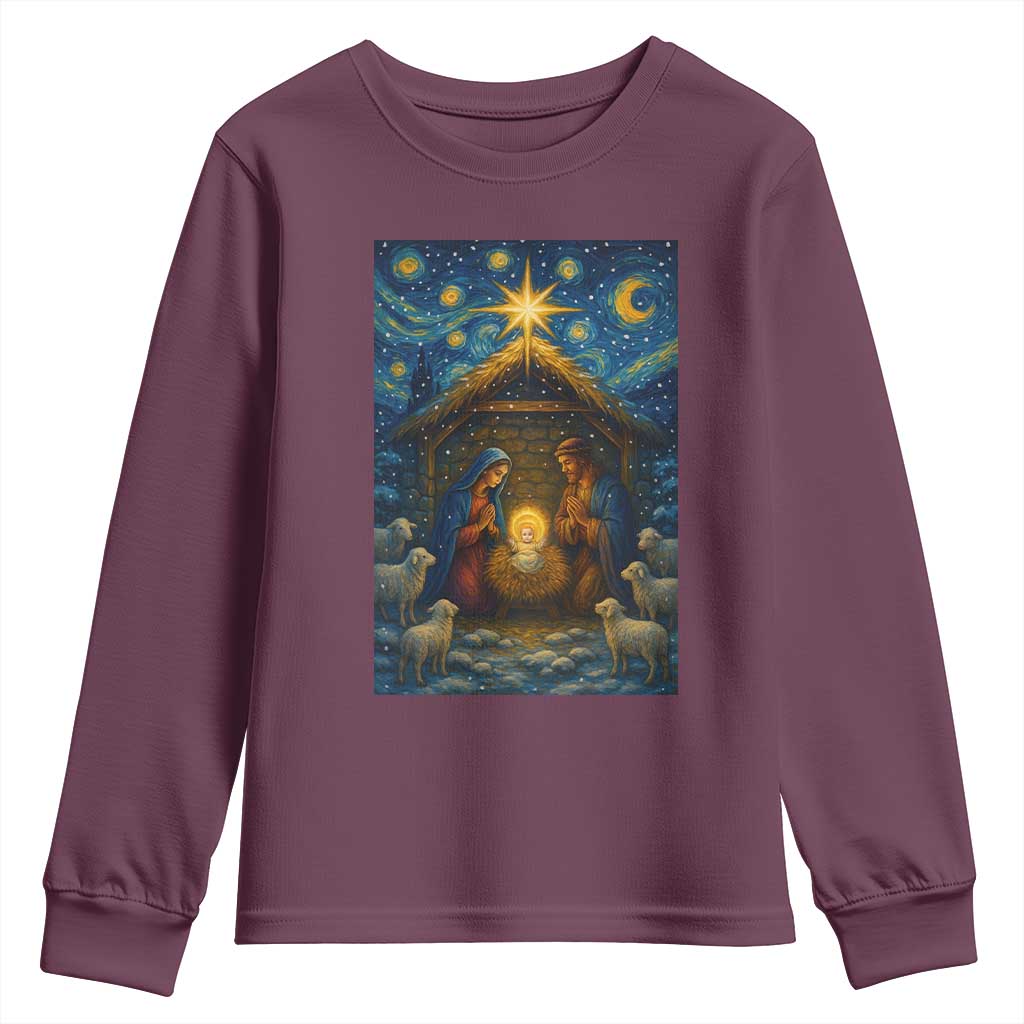 Jesus Christmas Youth Sweatshirt Starry Night Nativity Scene Xmas - Wonder Print Shop