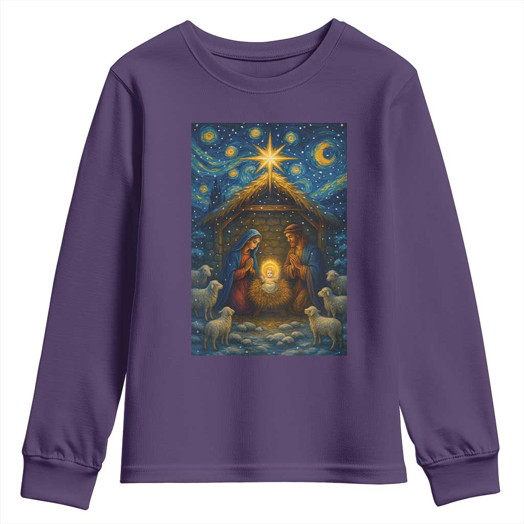 Jesus Christmas Youth Sweatshirt Starry Night Nativity Scene Xmas - Wonder Print Shop