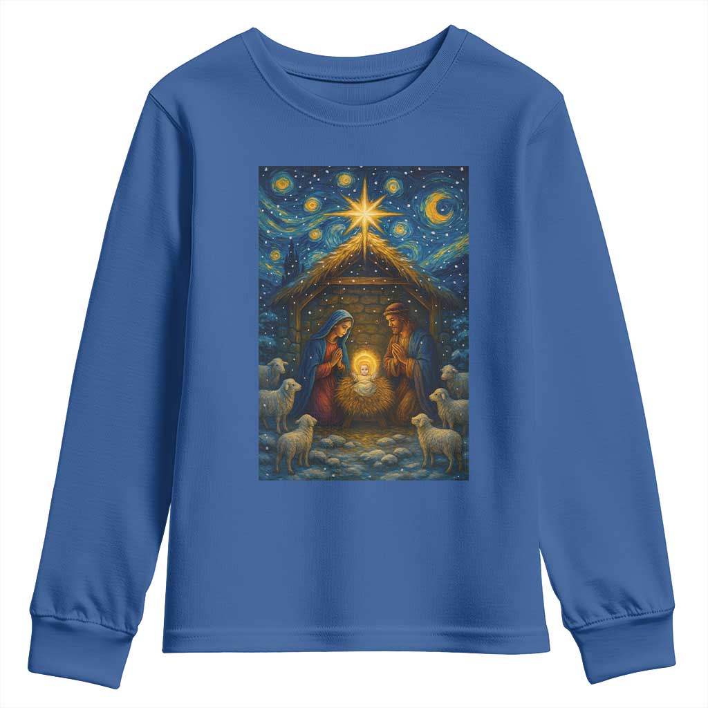 Jesus Christmas Youth Sweatshirt Starry Night Nativity Scene Xmas - Wonder Print Shop