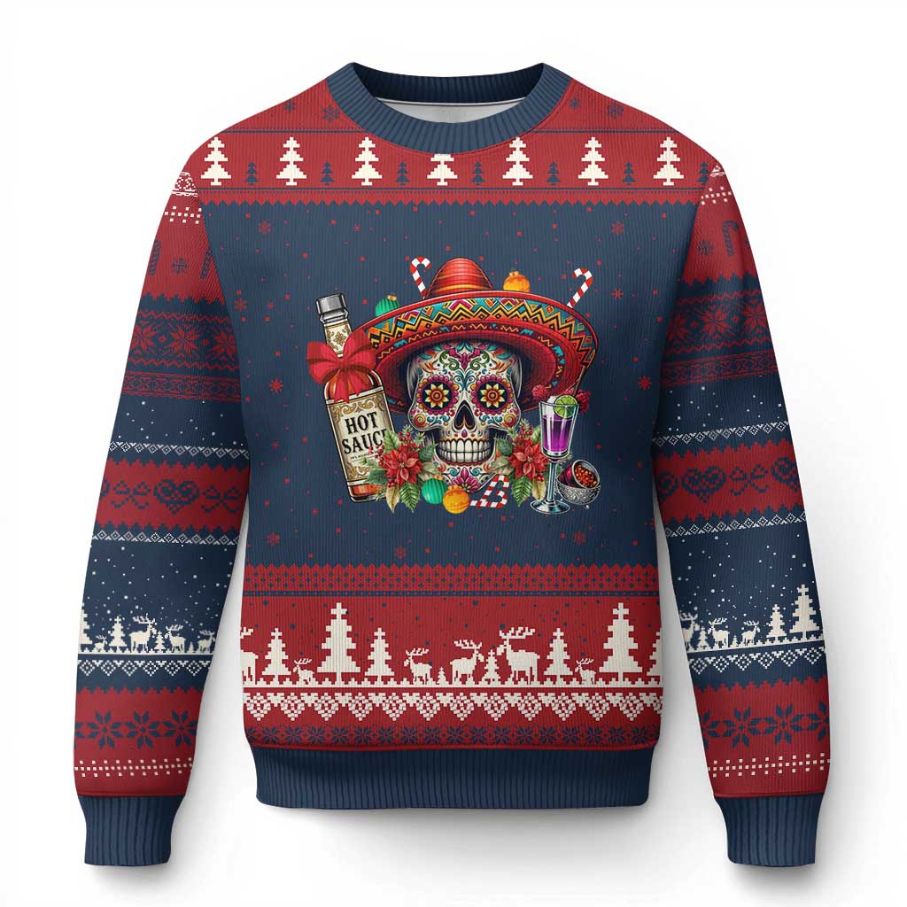 Cinco De Mayo Xmas Ugly Christmas Sweater Mexican Sugar Skull Sombrero Tequila Party - Wonder Print Shop