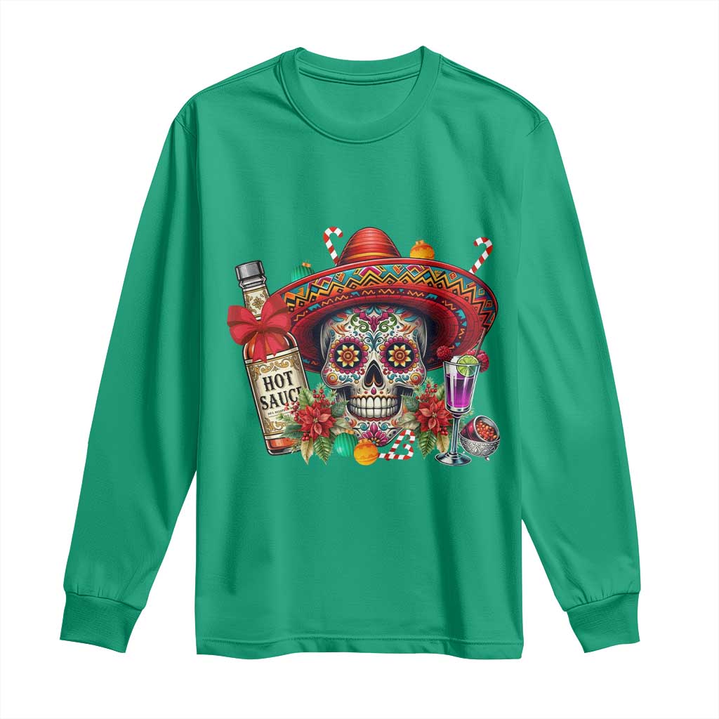 Cinco De Mayo Christmas Long Sleeve Shirt Mexican Sugar Skull Sombrero Tequila Party - Wonder Print Shop