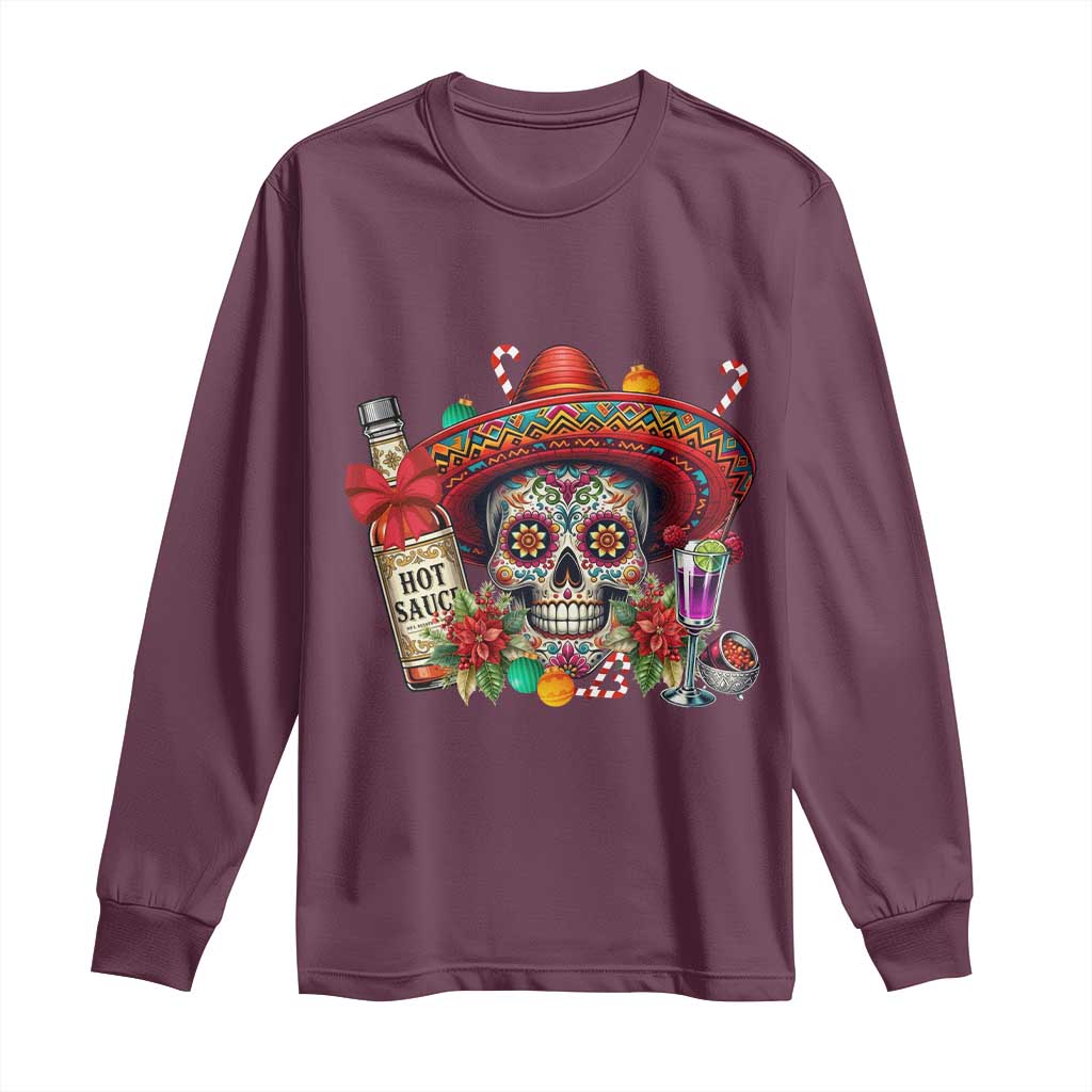 Cinco De Mayo Christmas Long Sleeve Shirt Mexican Sugar Skull Sombrero Tequila Party - Wonder Print Shop