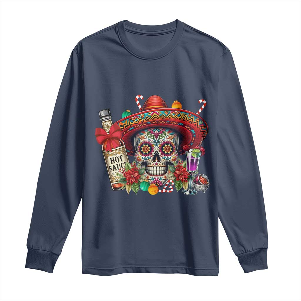 Cinco De Mayo Christmas Long Sleeve Shirt Mexican Sugar Skull Sombrero Tequila Party - Wonder Print Shop