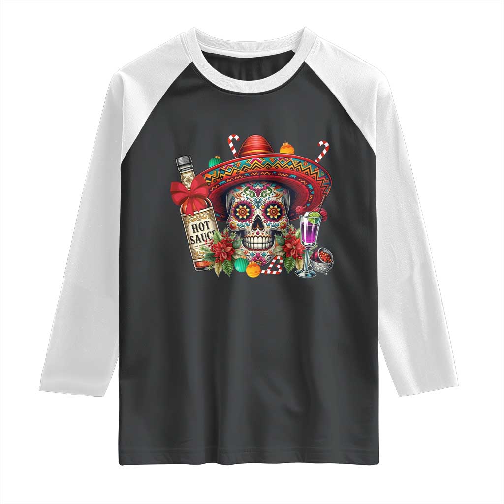 Cinco De Mayo Christmas Raglan Shirt Mexican Sugar Skull Sombrero Tequila Party - Wonder Print Shop
