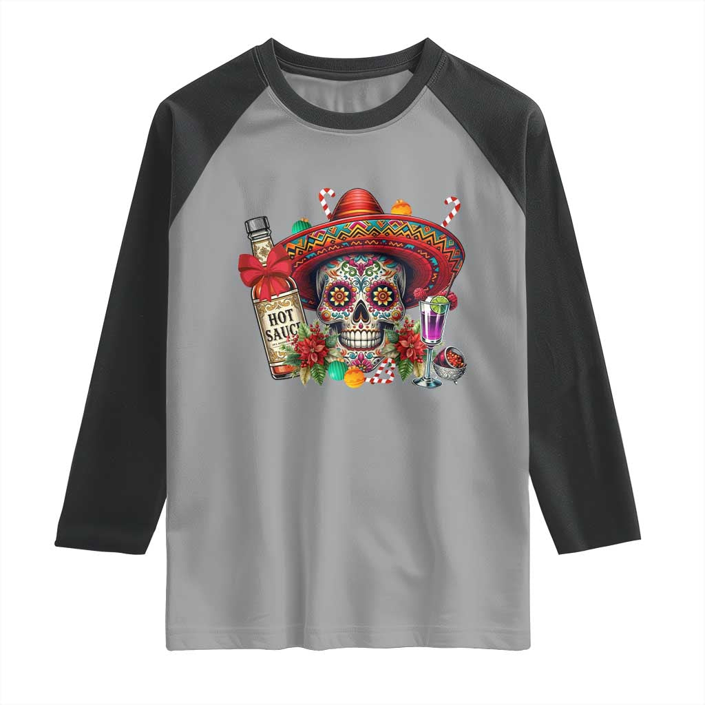 Cinco De Mayo Christmas Raglan Shirt Mexican Sugar Skull Sombrero Tequila Party - Wonder Print Shop