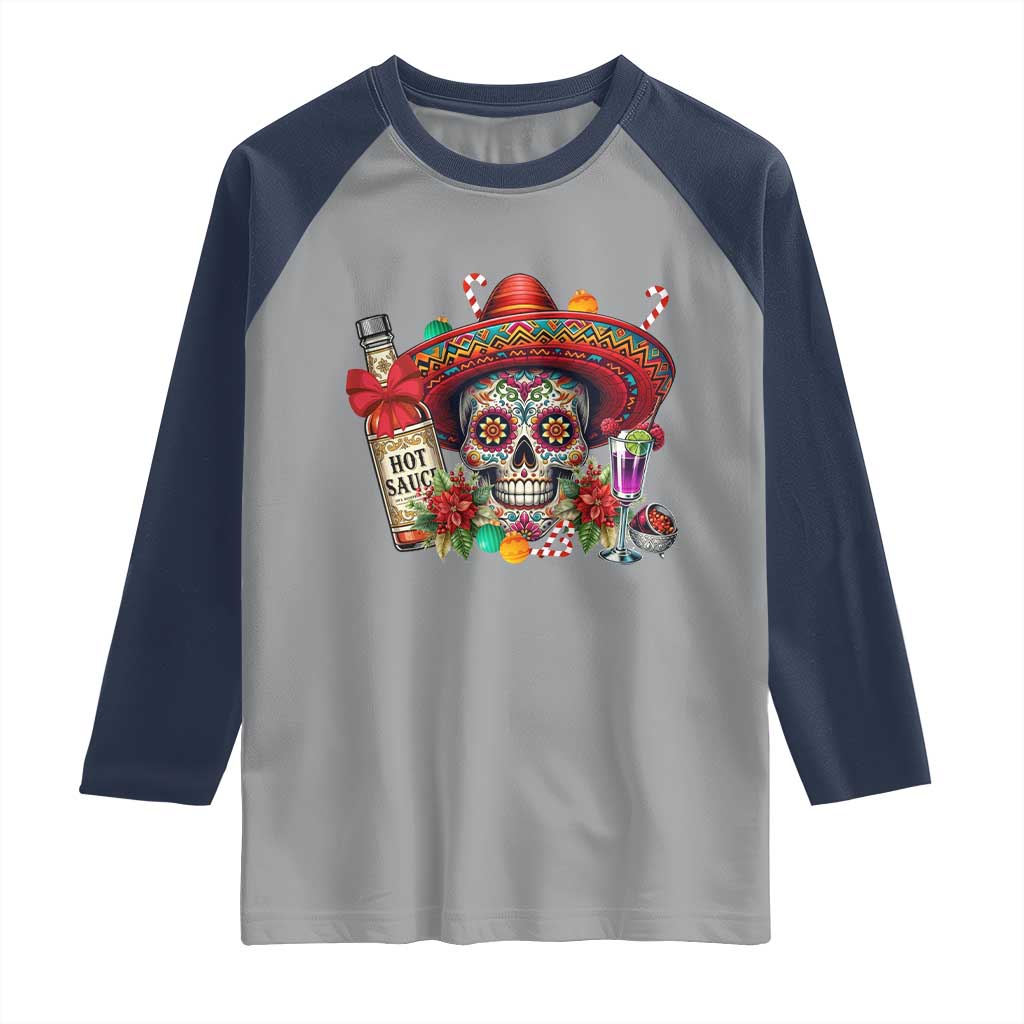 Cinco De Mayo Christmas Raglan Shirt Mexican Sugar Skull Sombrero Tequila Party - Wonder Print Shop