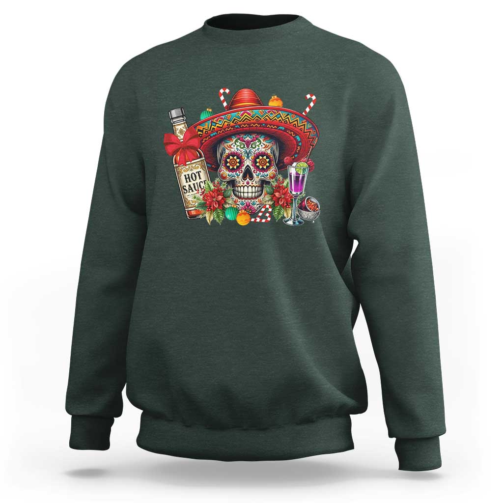 Cinco De Mayo Christmas Sweatshirt Mexican Sugar Skull Sombrero Tequila Party - Wonder Print Shop