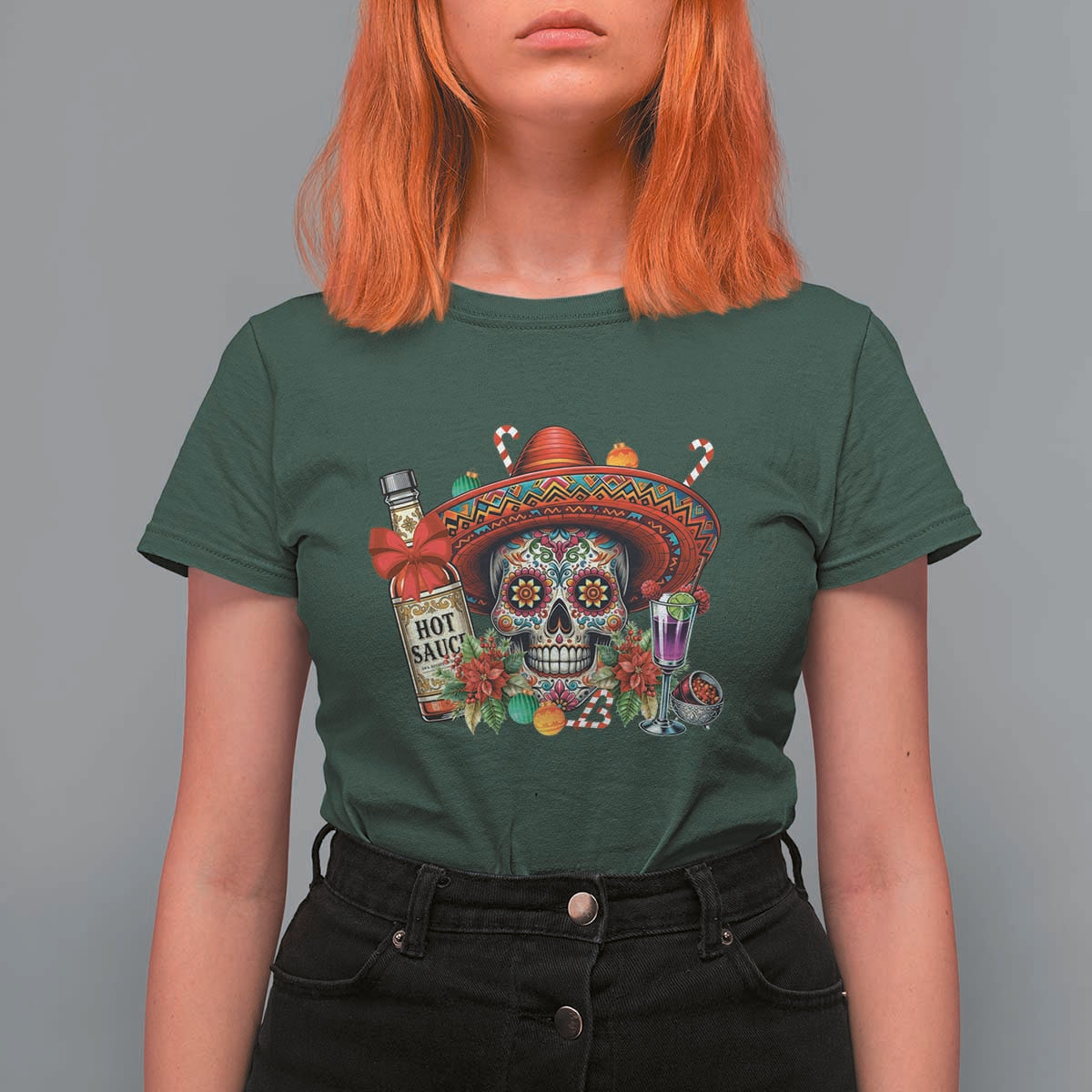 Cinco De Mayo Christmas T Shirt For Women Mexican Sugar Skull Sombrero Tequila Party - Wonder Print Shop